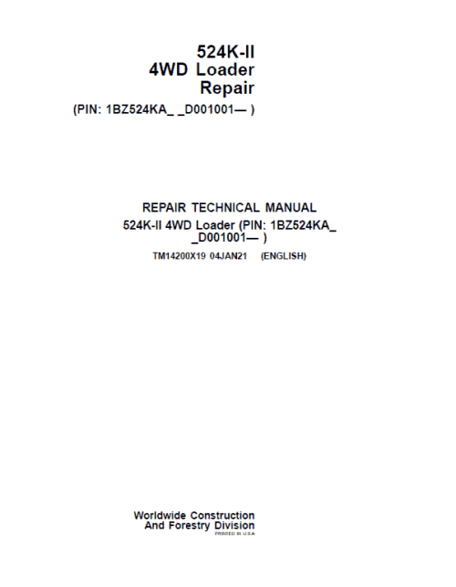 John Deere 524K-II 4WD Loader Technical Manual