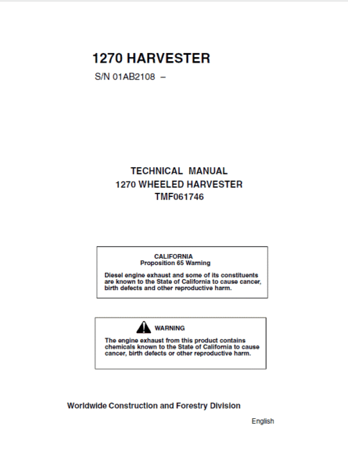 John Deere 1270 Harvester Repair Service Manual
