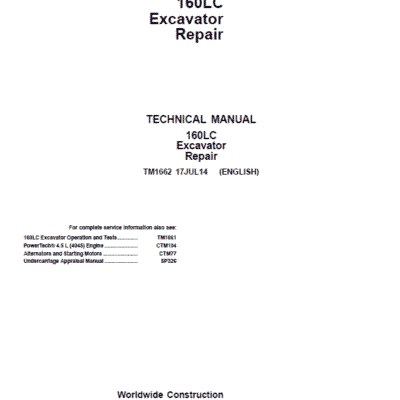 Cart John Deere 160LC Excavator Repair Service Manual