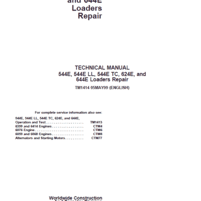 John Deere 544E, 544E LL, 544E TC, 624E, 644E Loader Technical Manual