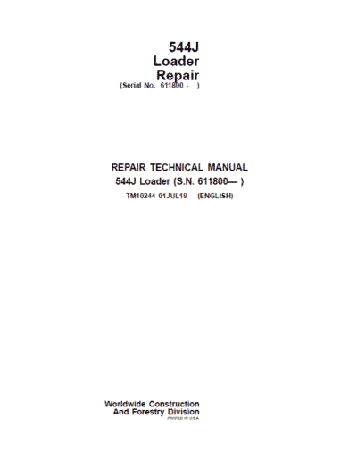 John Deere 544J Loader Repair Technical Manual