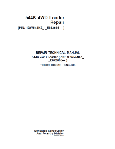 John Deere 544K 4WD Loader Technical Manual