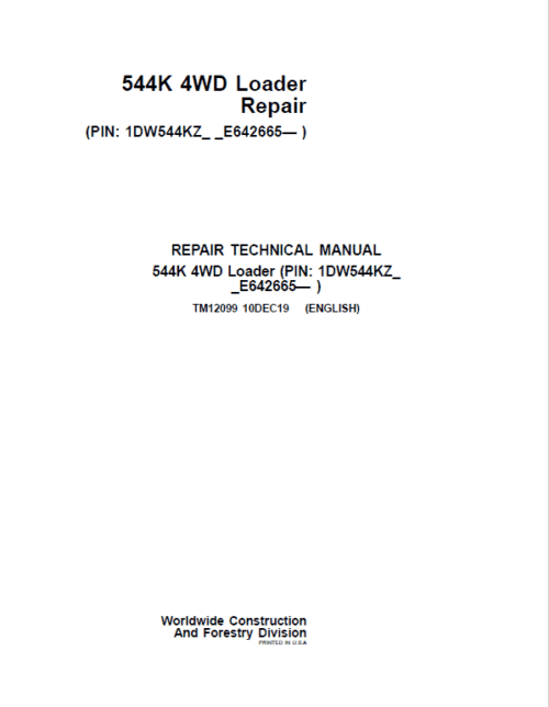 John Deere 544K 4WD Loader Technical Manual