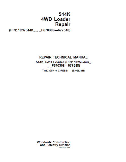 John Deere 544K 4WD Loader Technical Manual F