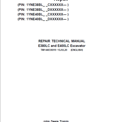John Deere E380LC, E400LC Excavator Repair Manual