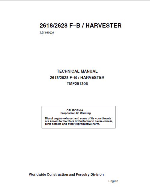 John Deere Timberjack 2618, 2628 Tracked Feller Bunchers Harvester Repair Manual