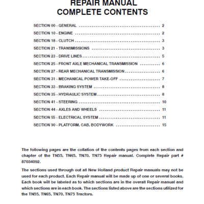 Cart New Holland TN55, TN65, TN70, TN75 Tractor Repair Service Manual