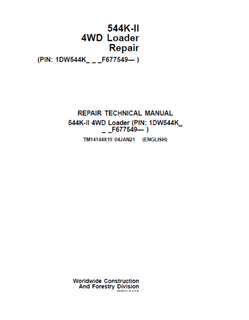 John Deere 544K-II 4WD Loader Service Manual