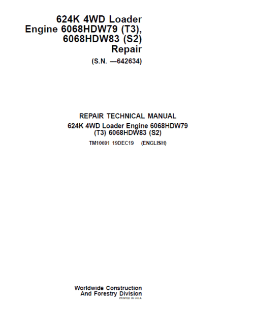 John Deere 624K 4WD (T3 & S2) Loader Service Manual