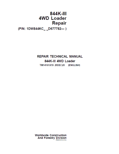 John Deere 844K-II 4WD Loader Technical Manual