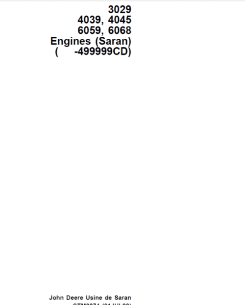 John Deere 3029, 4039, 4045, 6059, 6068 Engines Saran Repair Manual