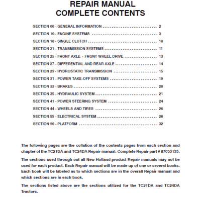 New Holland TC21DA, TC24DA Tractor Service Manual