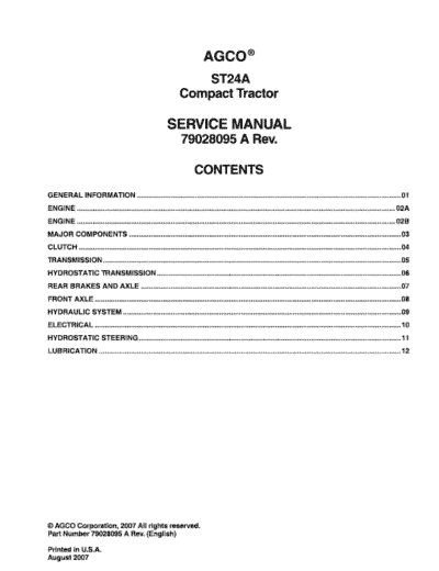 AGCO ST24A Compact Tractor Service Manual Download