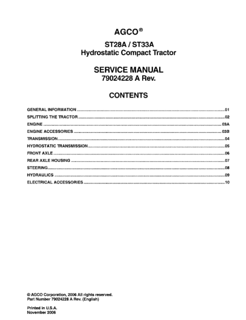 AGCO ST28A, ST33A Tractor Service Manual AGCO ST28A, ST33A Tractor Service Manual