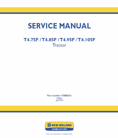 New Holland T4.75F, T4.85F, T4.95F, T4.105F Tractor Service Manual