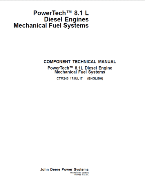 John Deere PowerTech 8.1L Diesel Engines Mechanical Fuel Systems Repair Manual