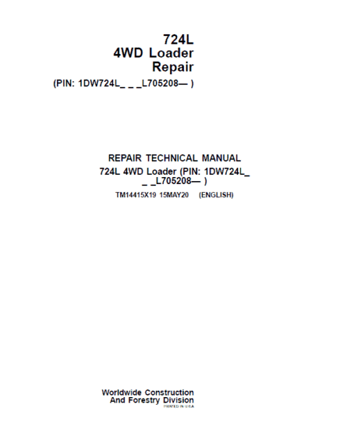 John Deere 724L 4WD Loader Repair Technical Manual