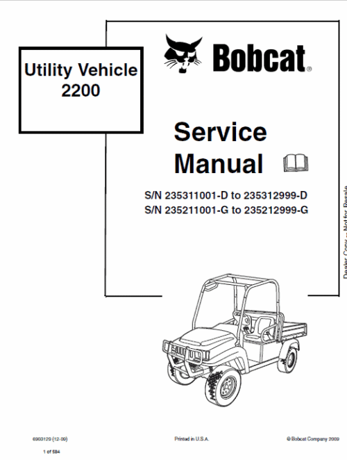 Bobcat 2200, 2200S, 2300 Utility Vehicle Service Manual