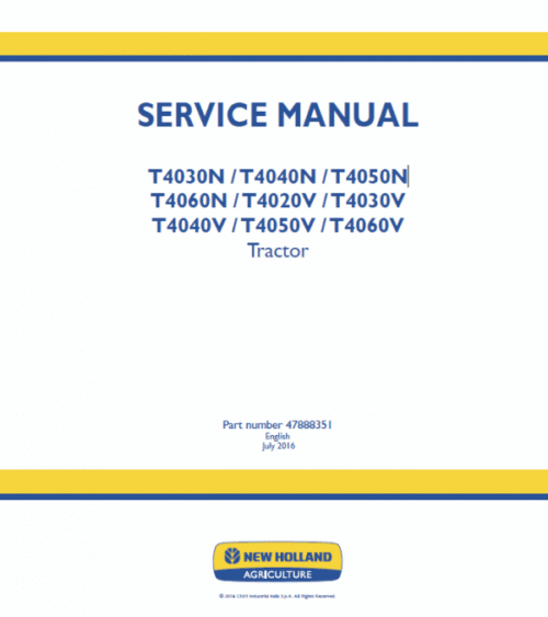 New Holland T4020V, T4030V, T4040V, T4050V, T4060V Tractor Service Manual