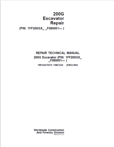 John Deere 200G Excavator Repair Service