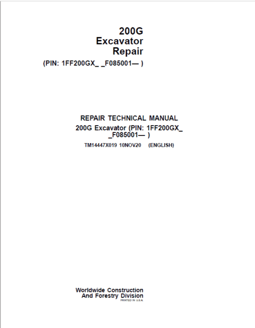 John Deere 200G Excavator Repair Service