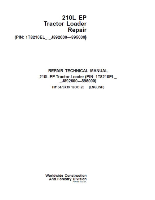 John Deere 210L EP Tractor Loader Repair Services