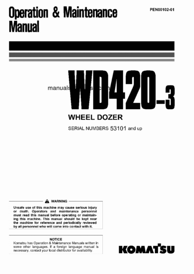 Komatsu WD420-3 Wheel Dozer Service Manual