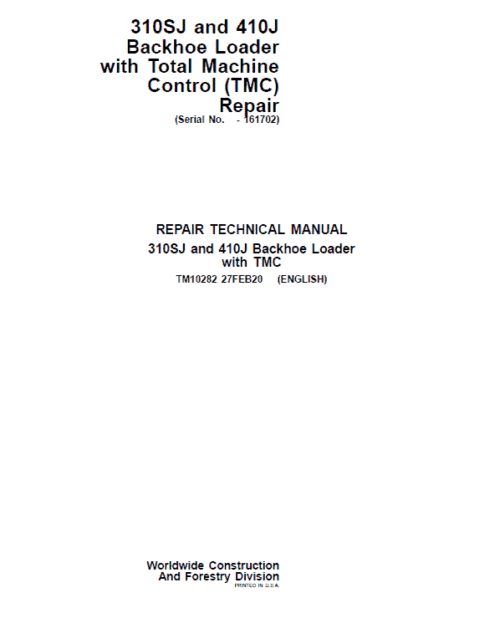 John Deere 310SJ, 410J Backhoe Loader (TMC) Technical Manual (S.N before 161702 )