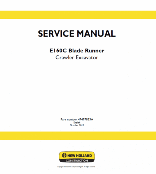 New Holland E160C Crawler Excavator Service Manual