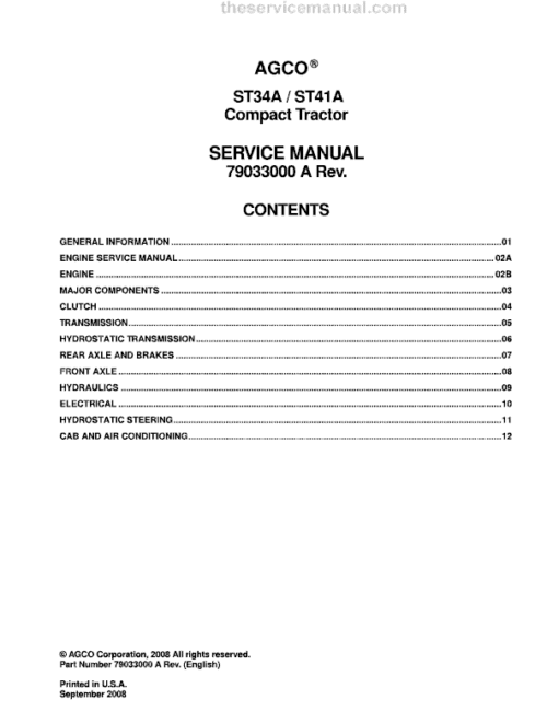 AGCO ST34A, ST41A Tractor Service Manual Download