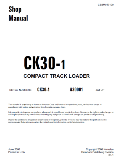 Komatsu CK30-1 Skid Steer Loader Service Manual - Image 2