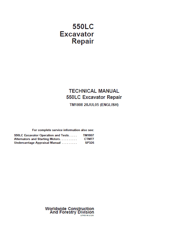 John Deere 550LC Excavator Repair Service Manual John Deere 550LC Excavator Repair Service Manual