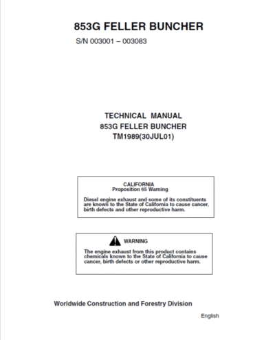 John Deere 853G Feller Buncher Technical Manual