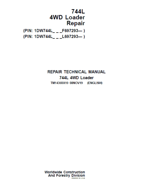 John Deere 744L 4WD Loader Repair Service Manual