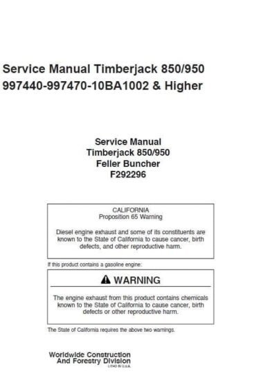 Timberjack 850, 950 Feller Bunchers Repair Manual