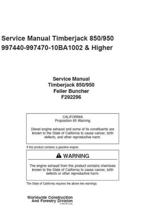 Timberjack 850, 950 Feller Bunchers Repair Manual