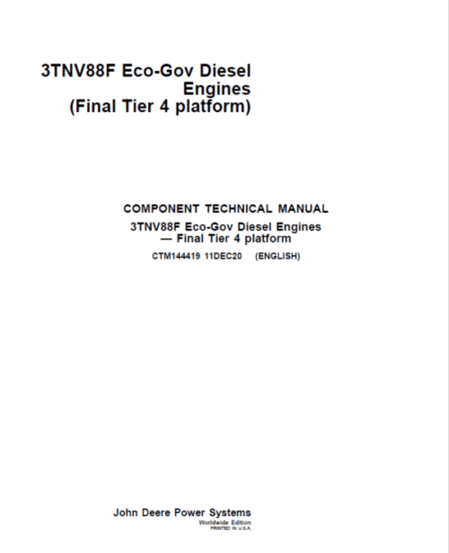 John Deere 3TNV88F Eco-Gov Diesel Engines Final Tier 4 Repair Manual