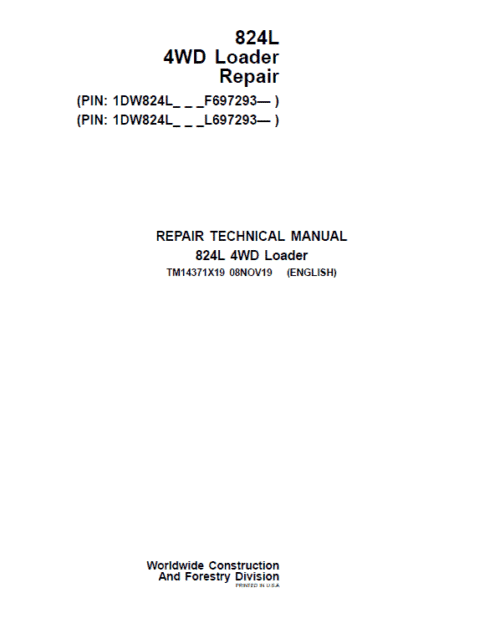 John Deere 824L 4WD Loader Repair Service Manual
