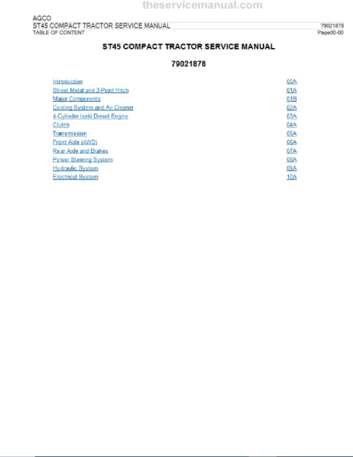 AGCO ST45 Tractor Service Manual AGCO ST45 Tractor Service Manual