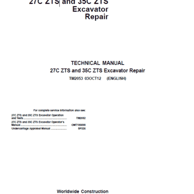 John Deere 27C ZTS, 35C ZTS Excavator Repair Service Manual