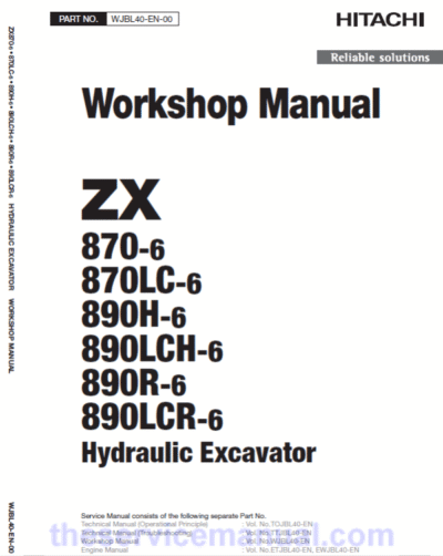 Hitachi ZX870-6 and ZX890H-6 Excavator Service Repair Manual