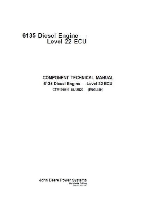 John Deere 6135 Diesel Engine Level 22 ECU Repair Service Manual
