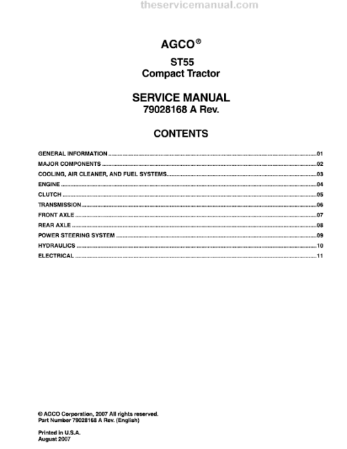 AGCO ST55 Tractor Service Manual AGCO ST55 Tractor Service Manual