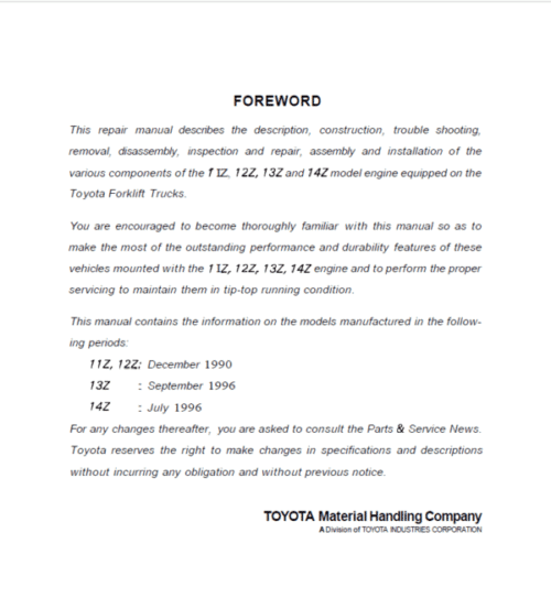 Toyota 11Z, 12Z, 13Z, 14Z Engine Service Repair Manual