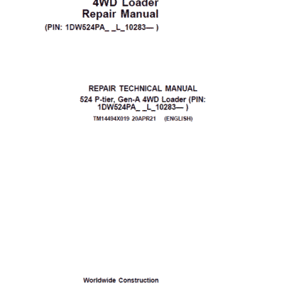 John Deere 524 P-Tier, Gen-A 4WD Loader Repair Technical Manual
