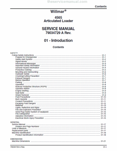 Willmar 4565 Wrangler Loader Service Manual