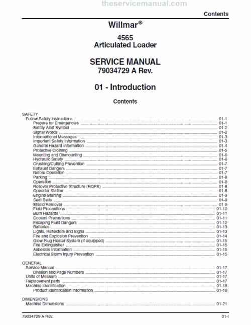 Willmar 4565 Wrangler Loader Service Manual