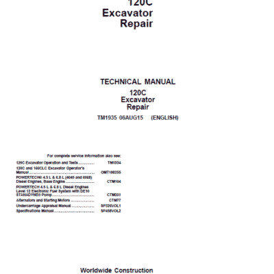 Cart John Deere 120C Excavator Repair Service Manual