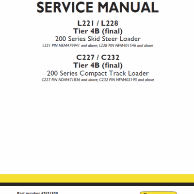 Cart New Holland L221, L228, C227, C232, C237 Tier 4B SkidSteer Loader Manual