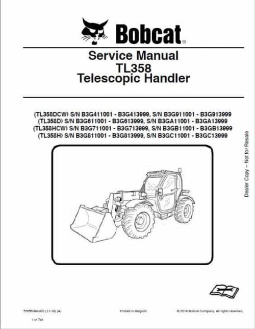 Bobcat TL358 HANDLER Telescopic Service Repair Manual